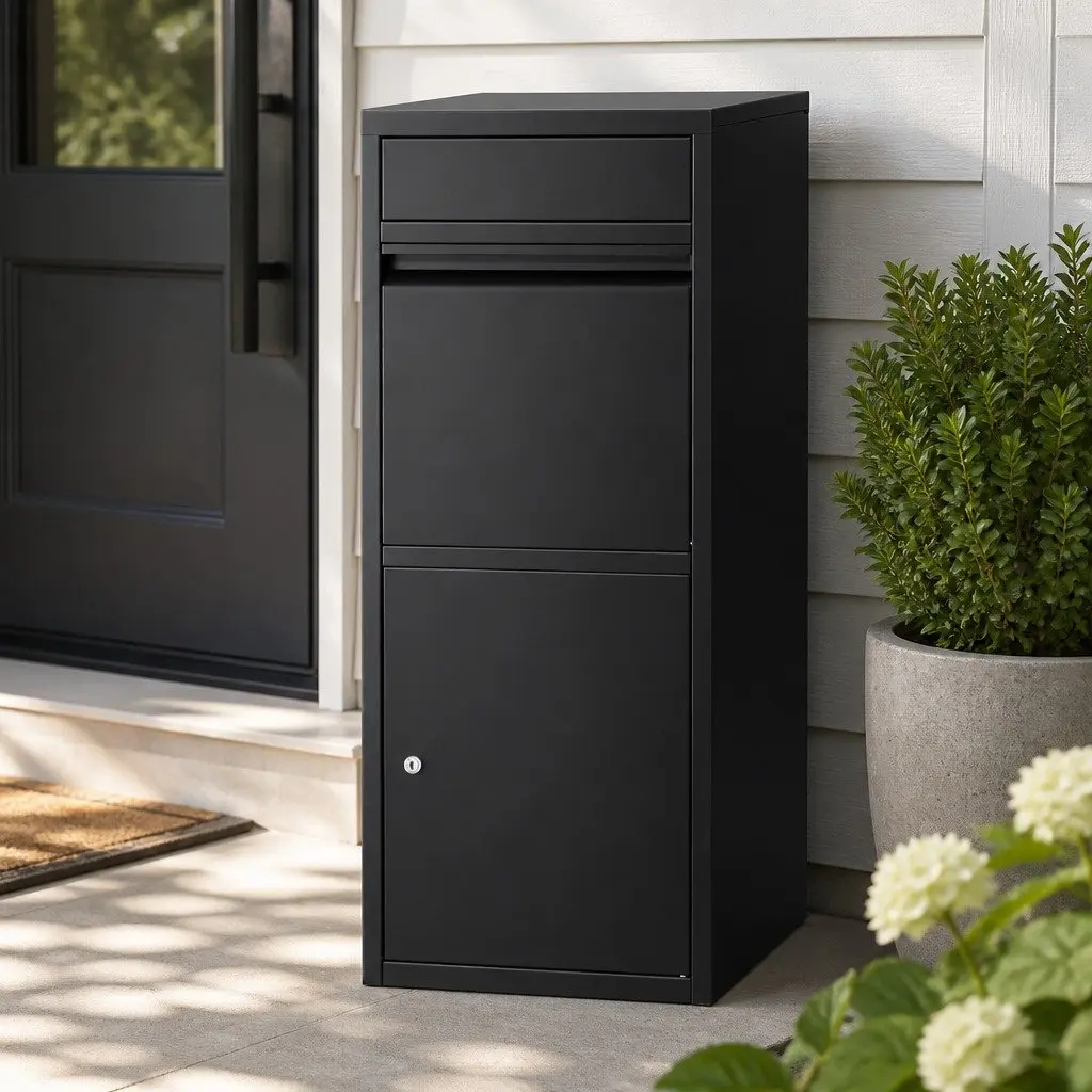 Parcel Drop Box Letterbox Mailbox Package Steel Frame 2 Slot Large Storage Black
