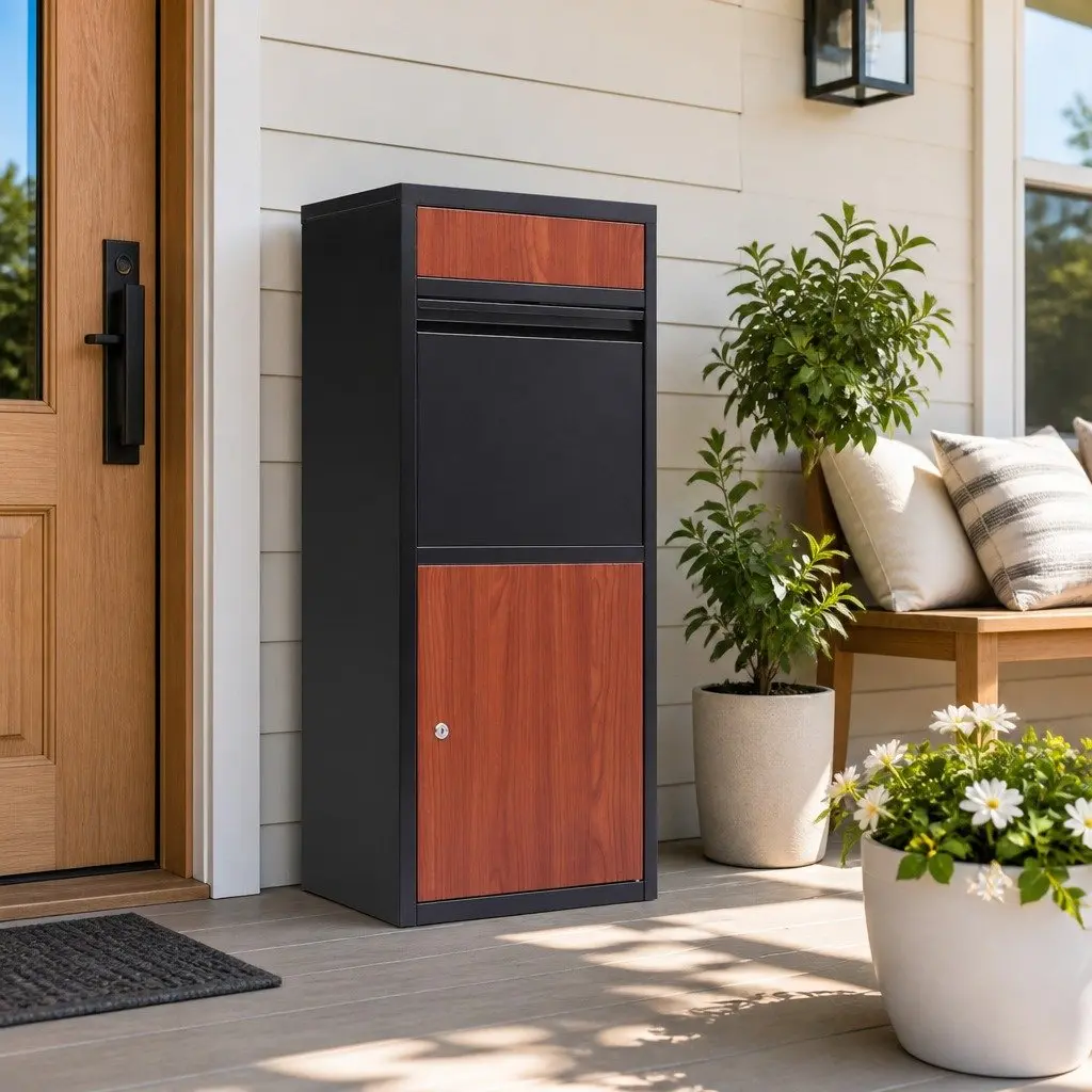 Parcel Drop Box Freestanding Water-Resistant Steel Black 42cm x 38cm x 102cm