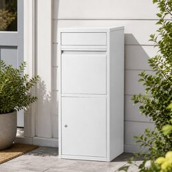 Parcel Drop Box Package Letterbox 2 Slot Mail Storage White Steel Cabinet