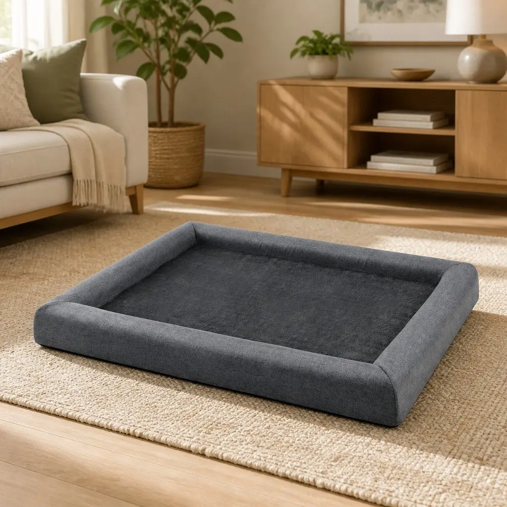 Pet Bed Extra Large Calming Soft Sofa Cushion Egg Crate Foam Grey