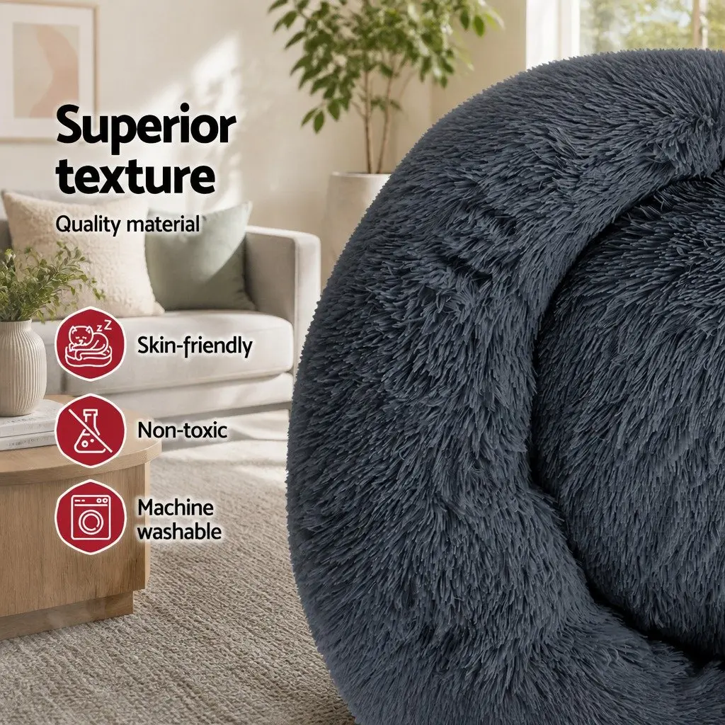 Dog Bed Calming Soft Plush 90cm Dark Grey