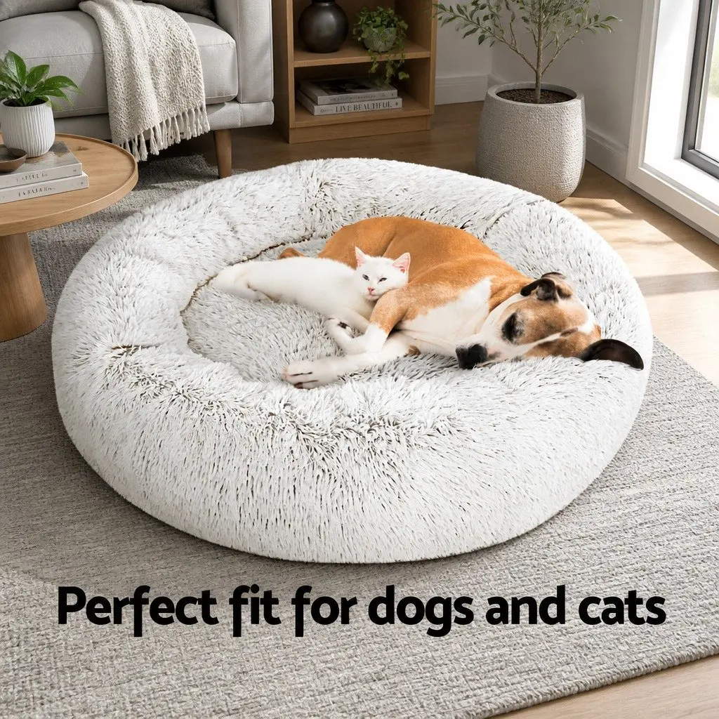 Large Pet Bed Soft Plush Washable 90cm White Brown