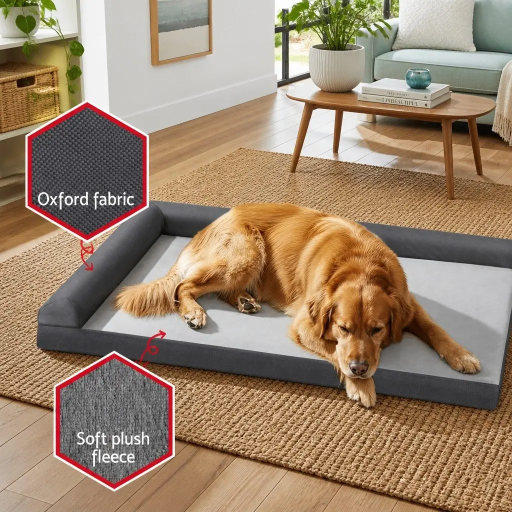 Pet Bed Plush Cushion Egg Crate Large Sofa Platform Grey Removable Washable