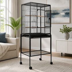 Large Bird Cage 144cm Aviary Parrot Finch Cockatiel Canary Indoor Outdoor Black