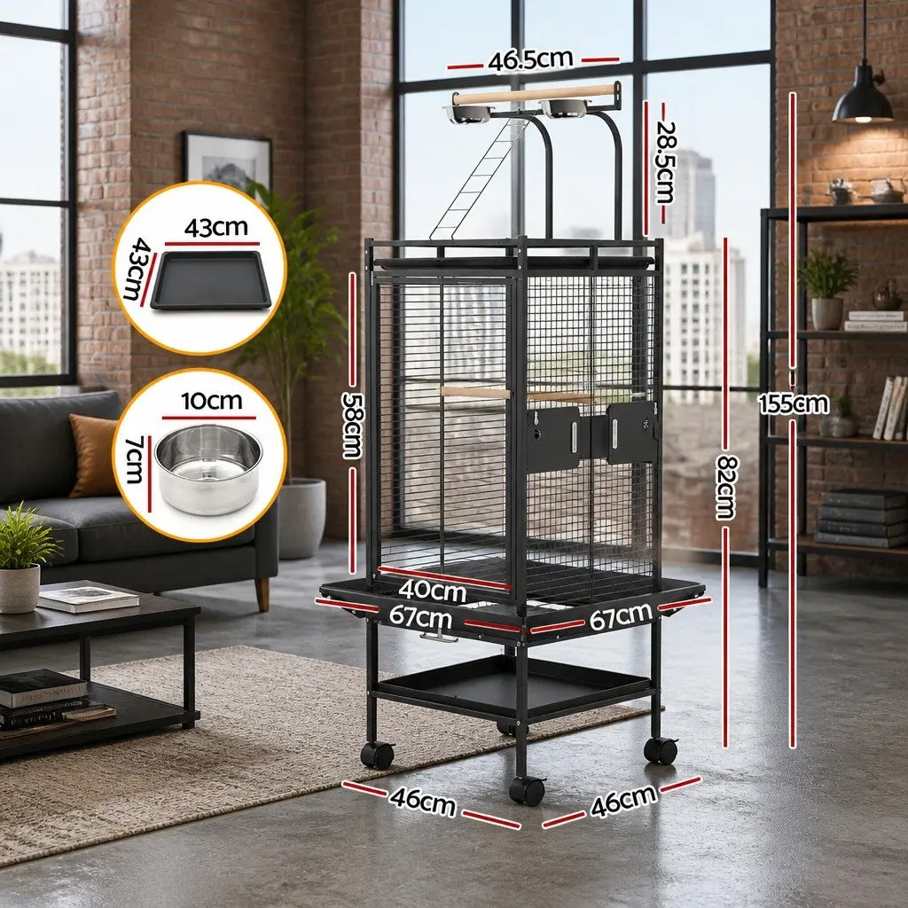 Bird Cage Large Stand-Alone Aviary 155cm Black Wrought Iron
