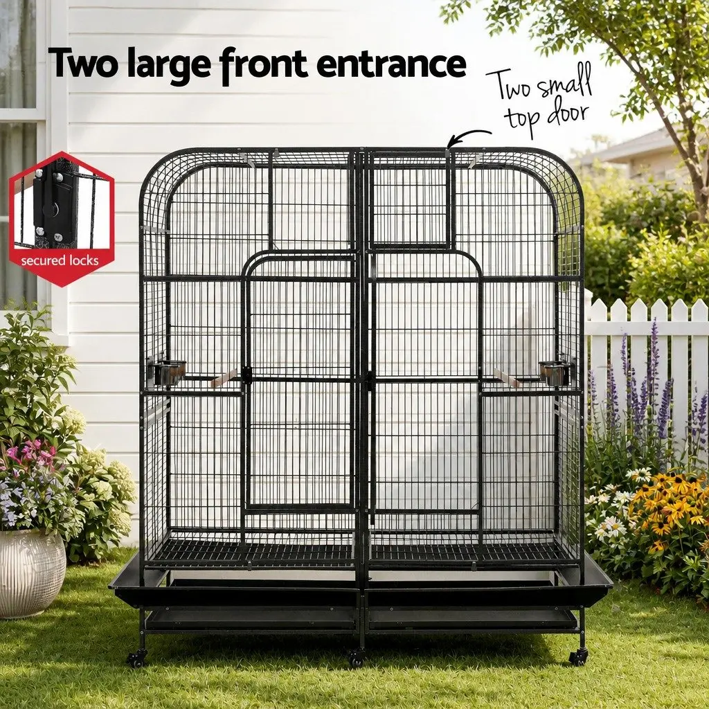 Bird Aviary Cage Heavy-duty Wrought Iron 185cm Black Removable Divider Castor Wheels