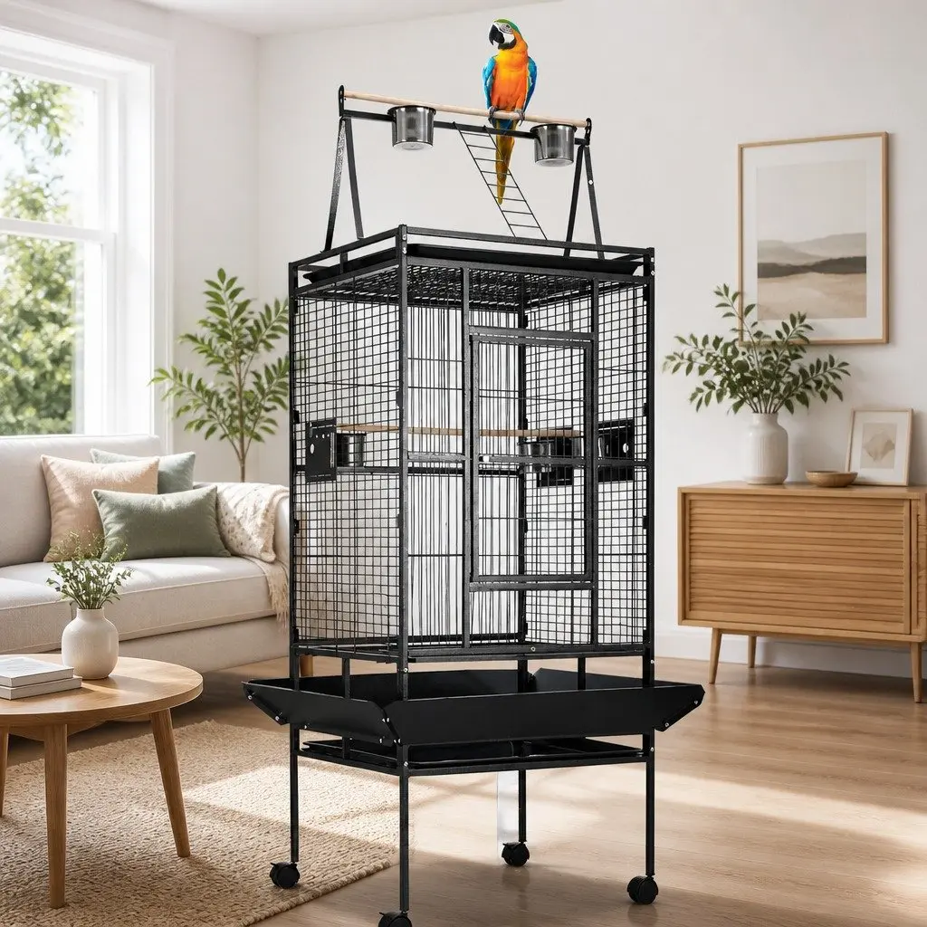 Large Bird Cage Aviary 173cm Tall Pet Home with Perches Food Bowls Wheels