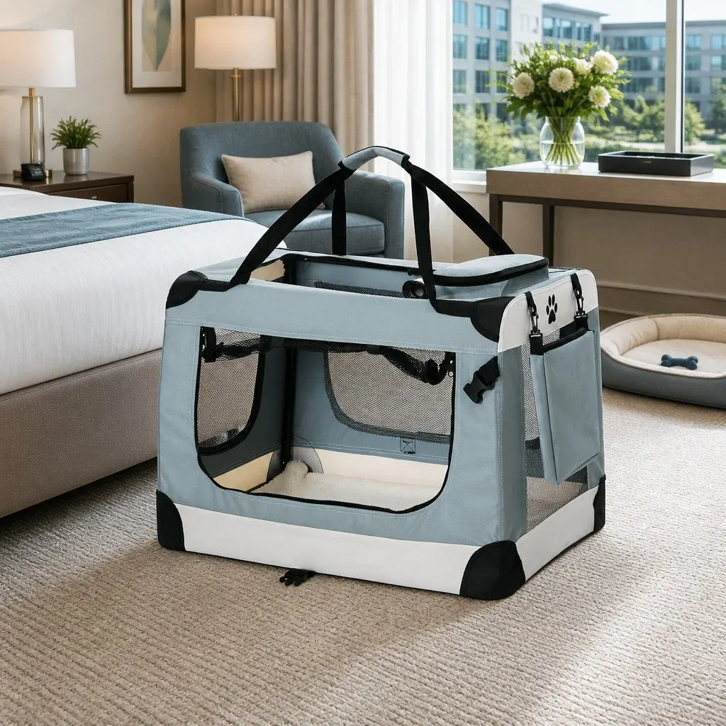 Pet Carrier Soft Crate Portable Foldable 90x61CM Light Grey