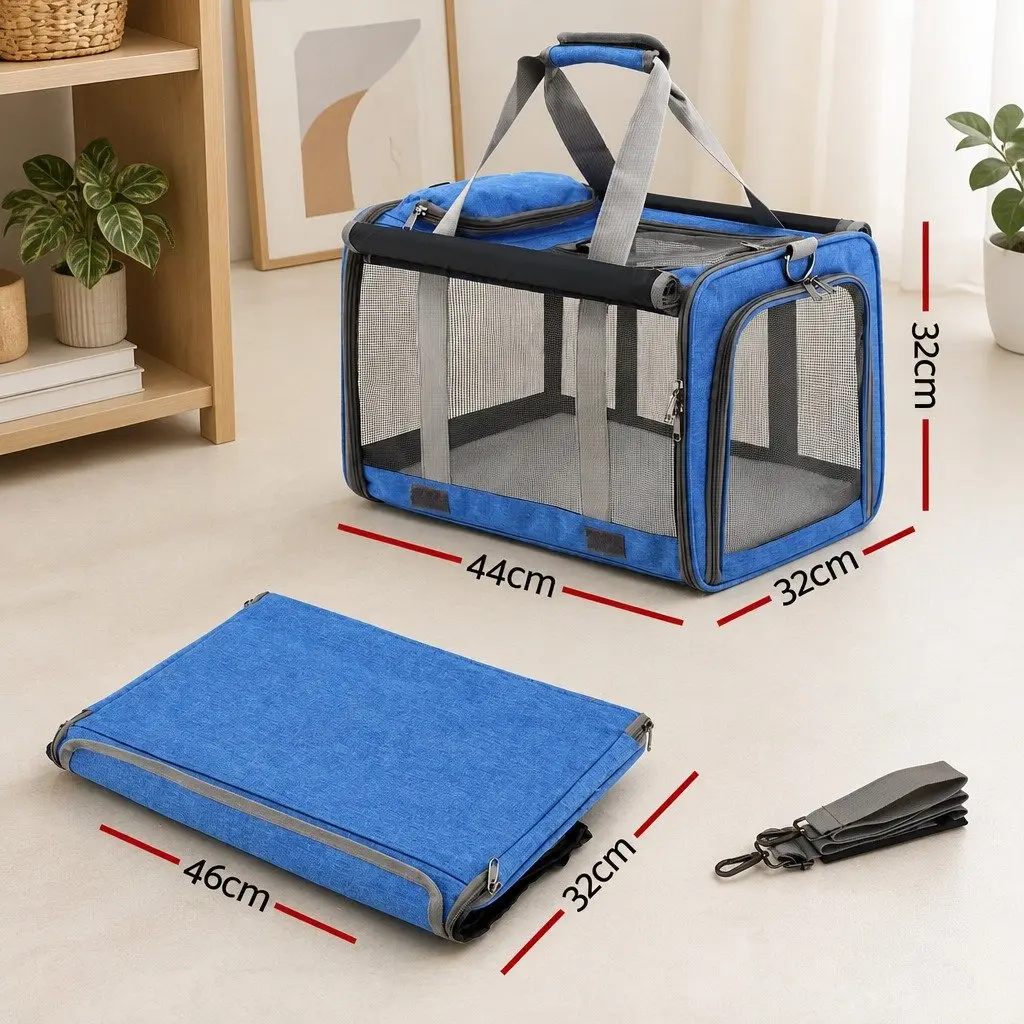 Pet Carrier Backpack Foldable Oxford Cloth Travel Bag Blue