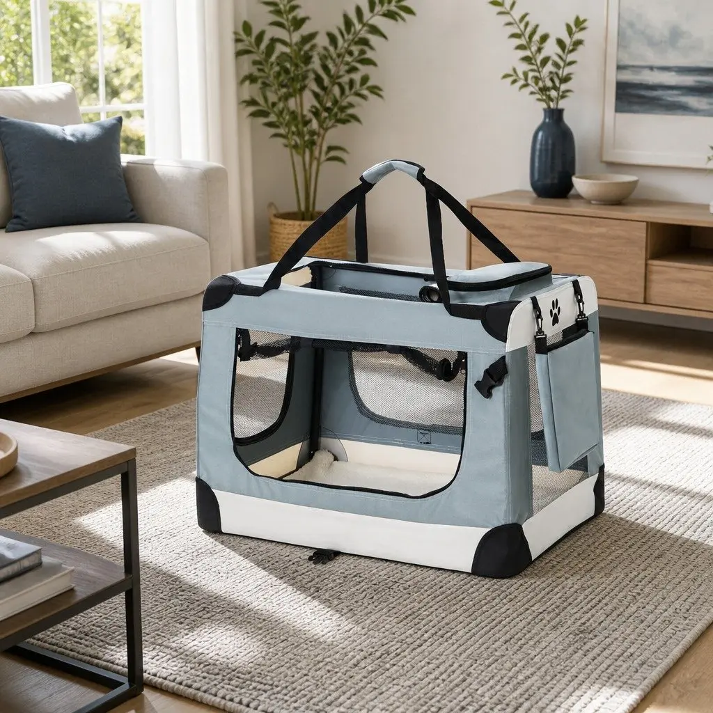 Pet Carrier Soft Crate Portable Foldable 70x52cm Large Blue