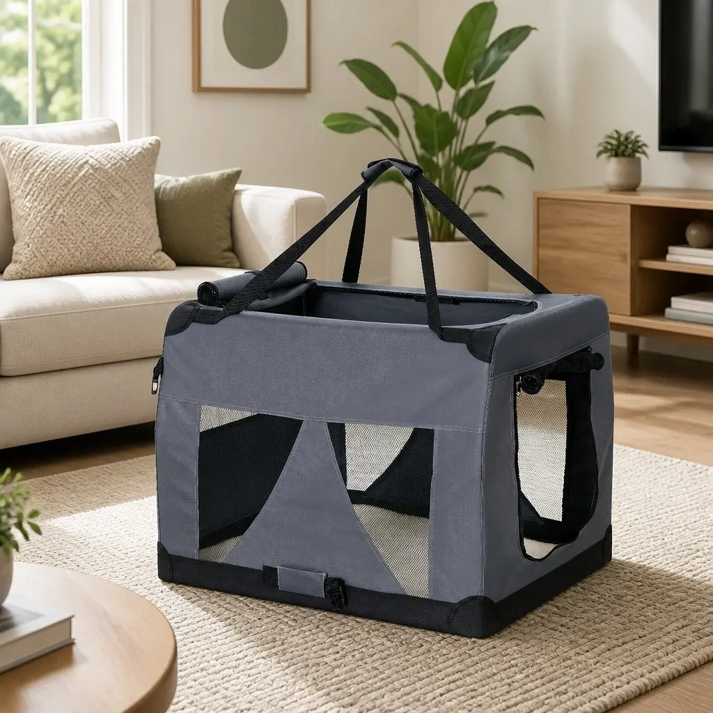 Pet Carrier Soft Crate Portable Foldable 82x58cm XL Grey