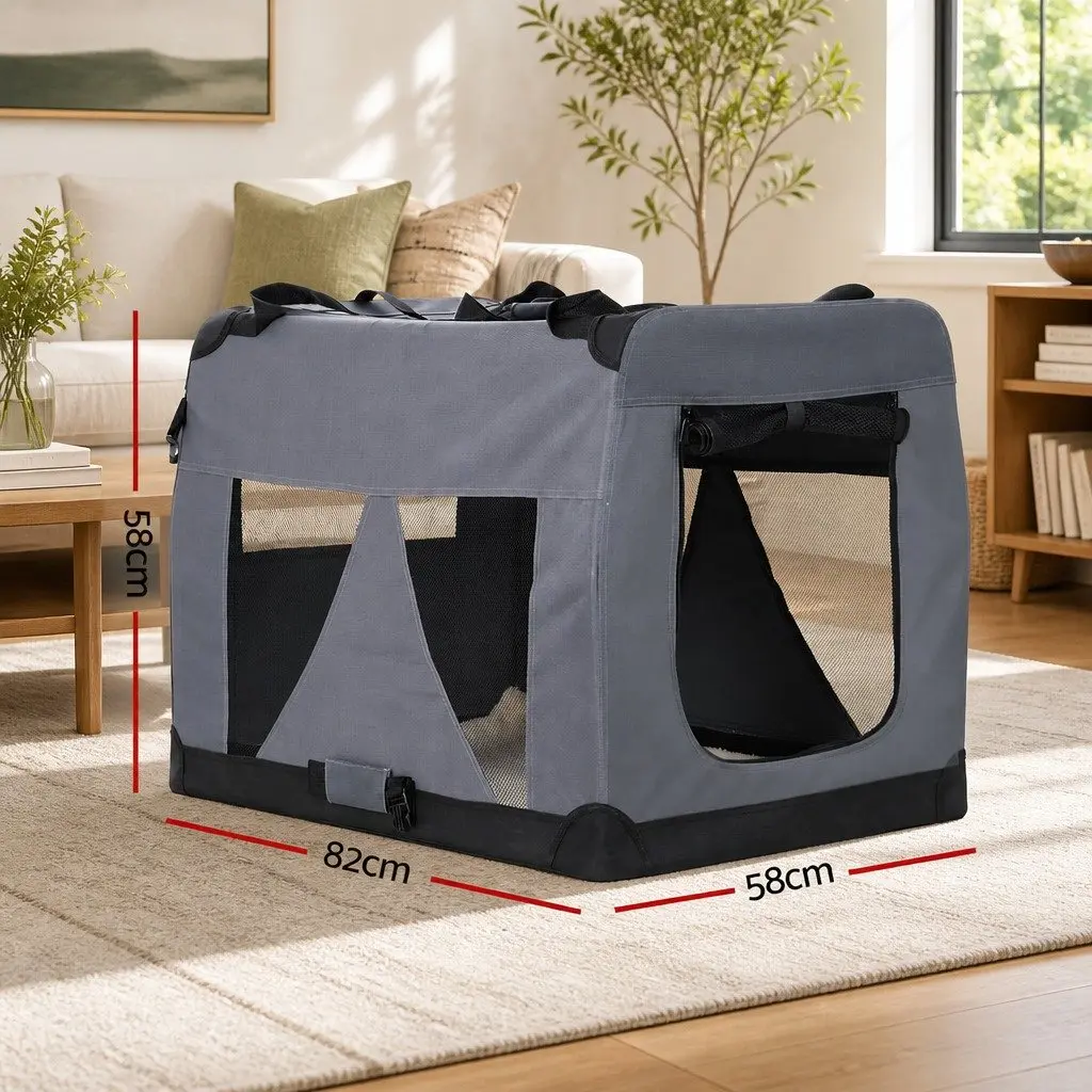 Pet Carrier Soft Crate Portable Foldable 82x58cm XL Grey