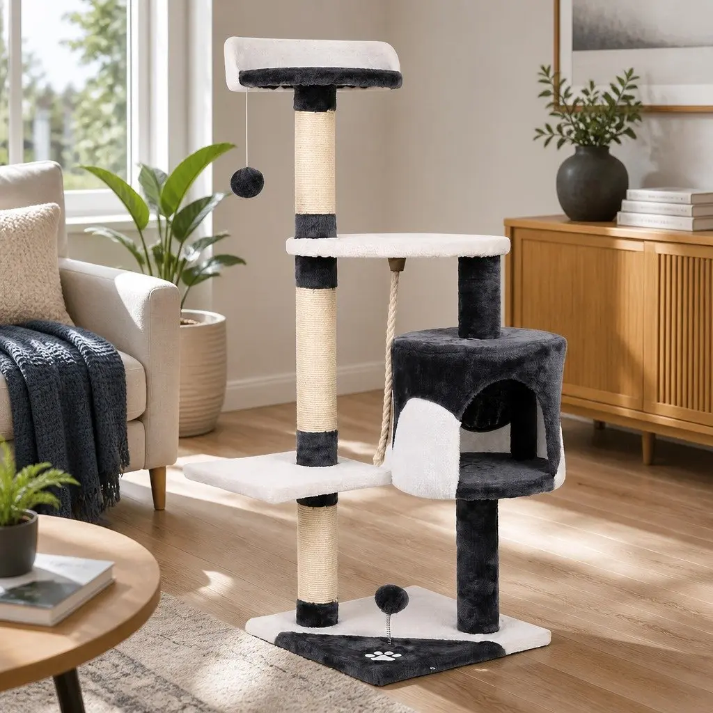 Cat Tree Multi-Level Scratching Post 112cm Tall Grey