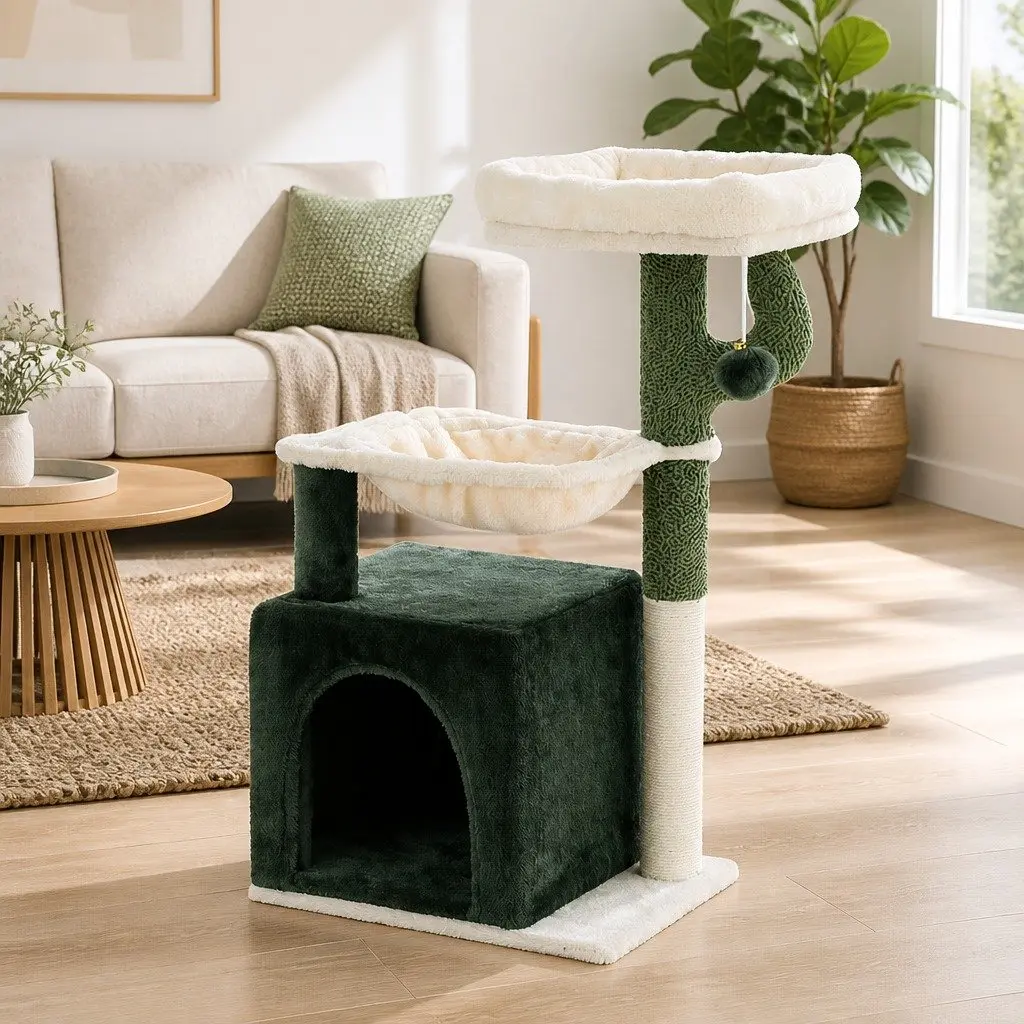Cat Scratching Post Tower 78cm Green Condo House Bed Toys Multi-Level Hammock