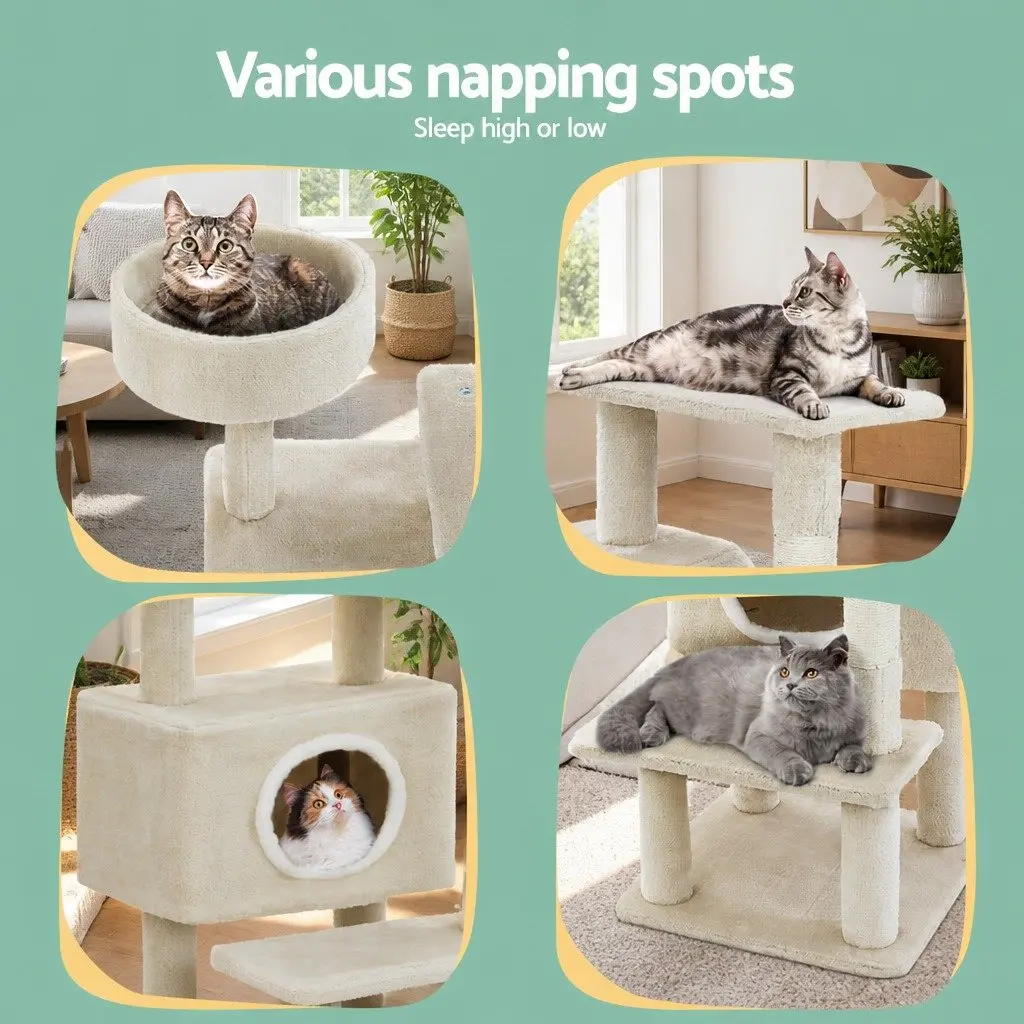 Cat Scratching Post Multi-Level 90cm Beige Plush Velvet and Sisal