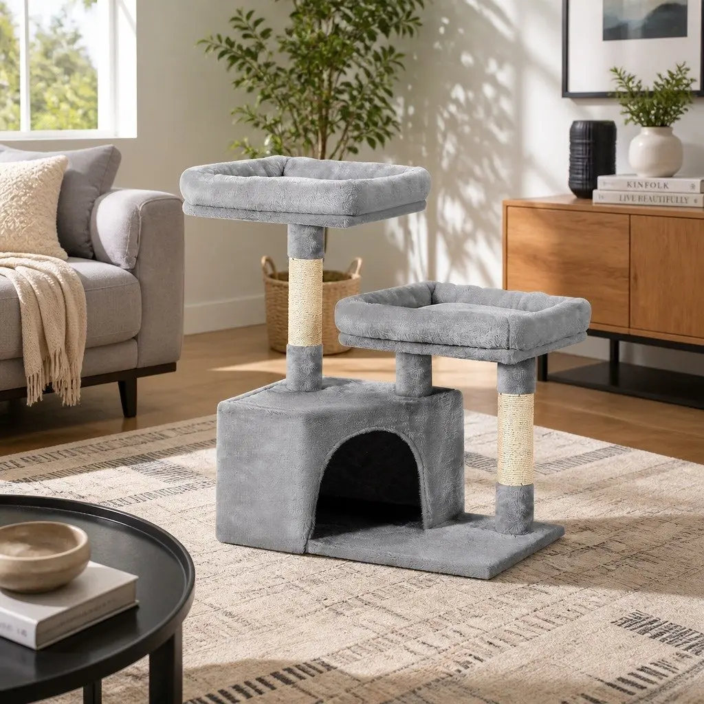 Cat Scratching Post Multi-Level 69cm Grey Wood