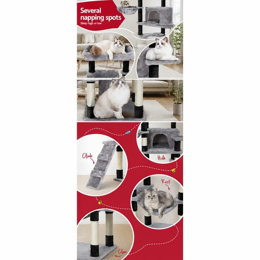 Cat Tree Multi-Level Scratching Post Condo House 161cm Light Grey