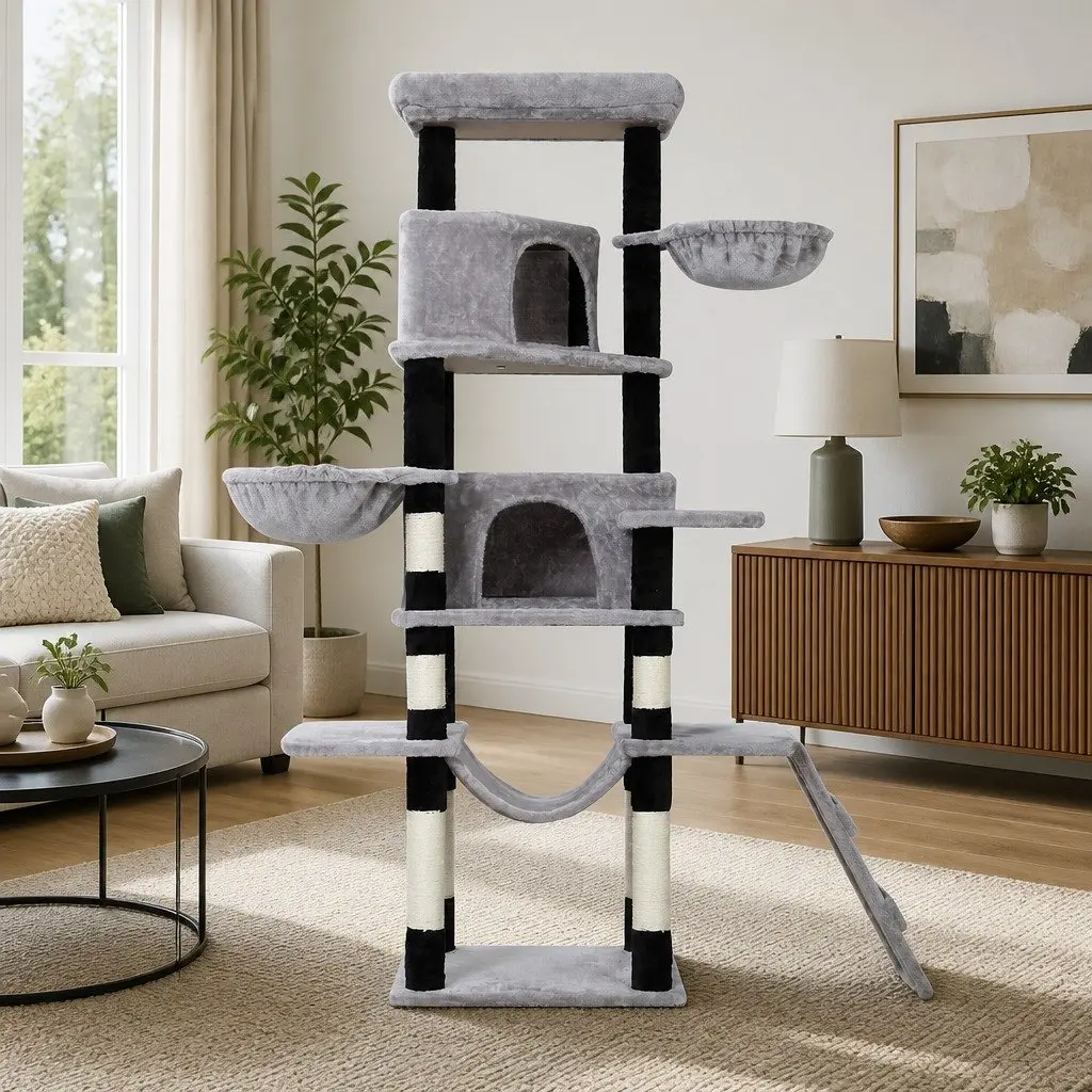 Cat Tree Multi-Level Scratching Post Condo House 161cm Light Grey