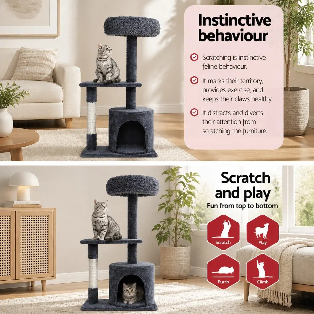 Cat Tree Multi-Level Scratching Post 94cm Grey