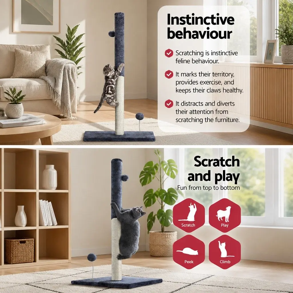 Cat Tree Scratching Post Tower 105cm Grey Plush Velvet