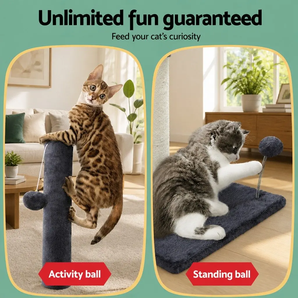 Cat Tree Scratching Post Tower 105cm Grey Plush Velvet