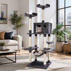 Cat Scratching Post 184cm Tower Tree Condo Bed House Grey Multi-Level Climbing