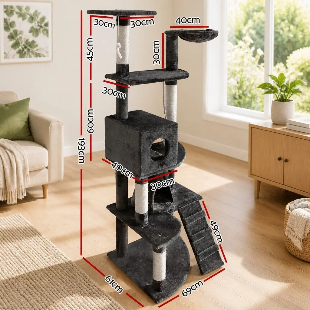 Cat Tree Tower Multi-level Scratching Post 193cm Grey