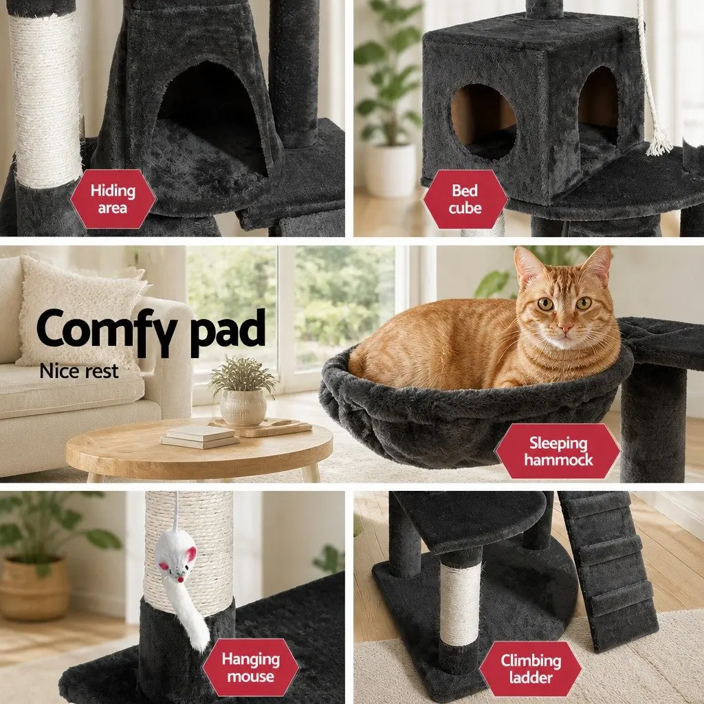 Cat Tree Tower Multi-level Scratching Post 193cm Grey