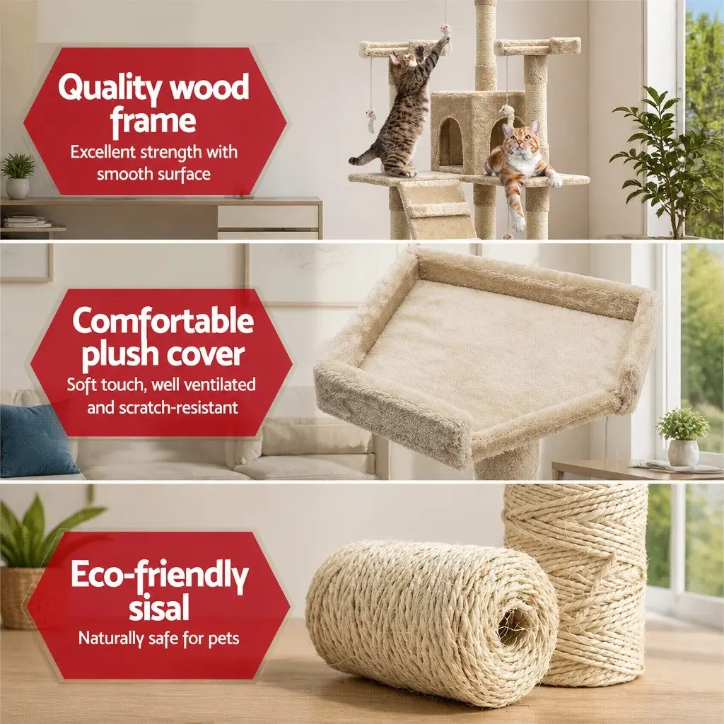 Cat Scratching Post Multi-Level 180cm Beige Plush Velvet