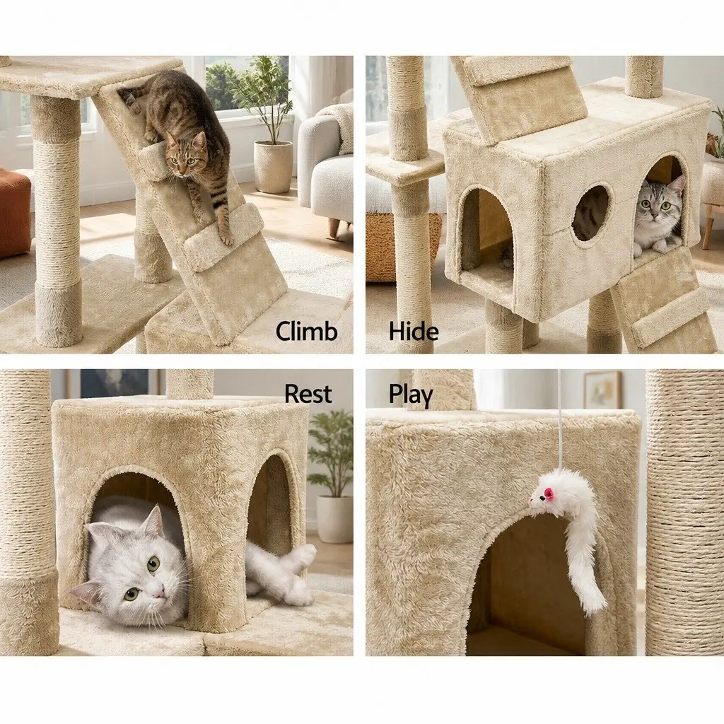 Cat Scratching Post Multi-Level 180cm Beige Plush Velvet