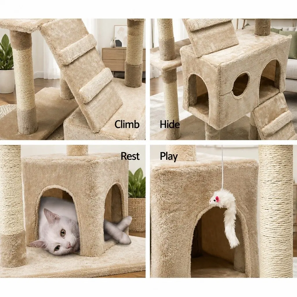 Cat Scratching Post Multi-Level 180cm Beige Plush Velvet