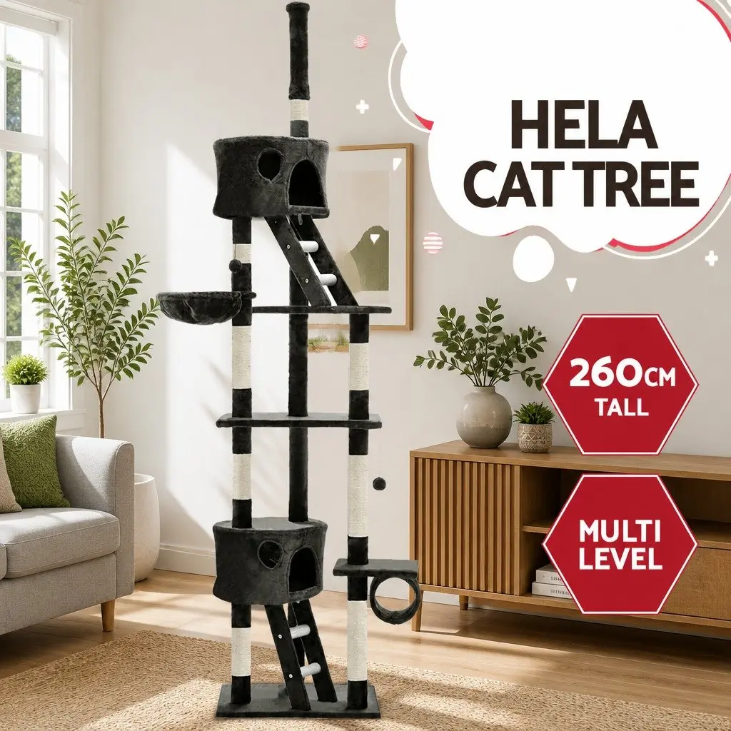 Cat Tree Multi-Level Tower 260cm Grey Scratching Post Condo House