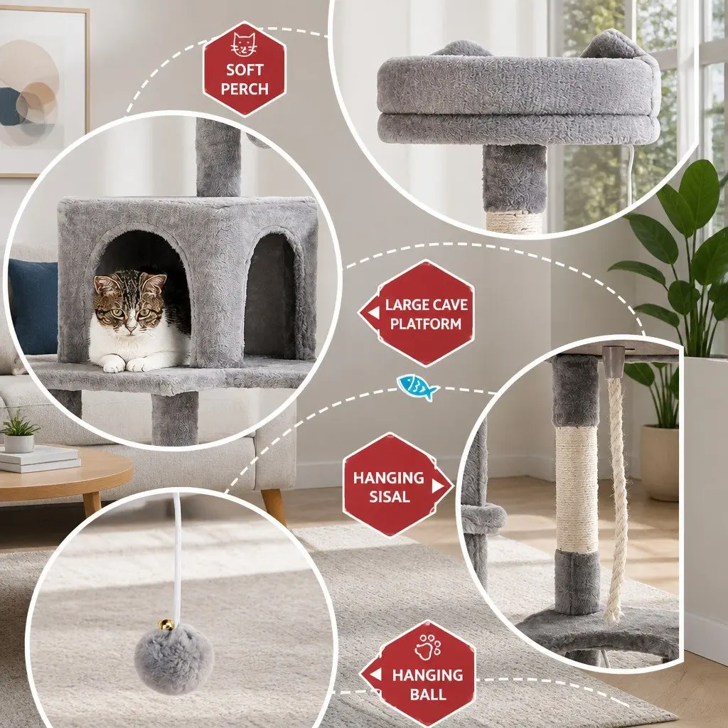 Cat Tree Multi-Level Scratching Post 161cm Grey