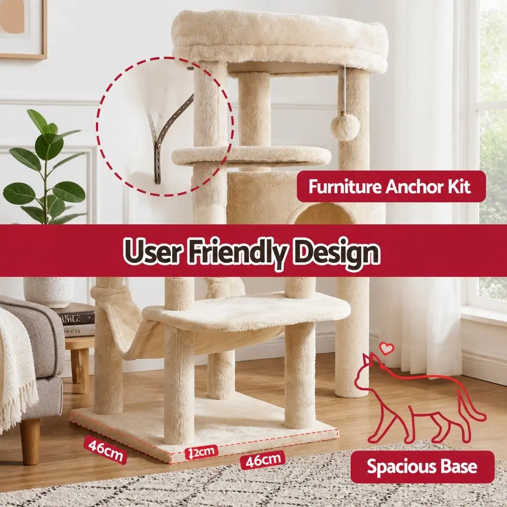 Cat Tree Tower Multi-Level 167cm Beige Scratching Post Furniture