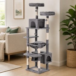 Cat Tree 184cm Tall Scratching Post Tower Climbing Condo House Light Grey