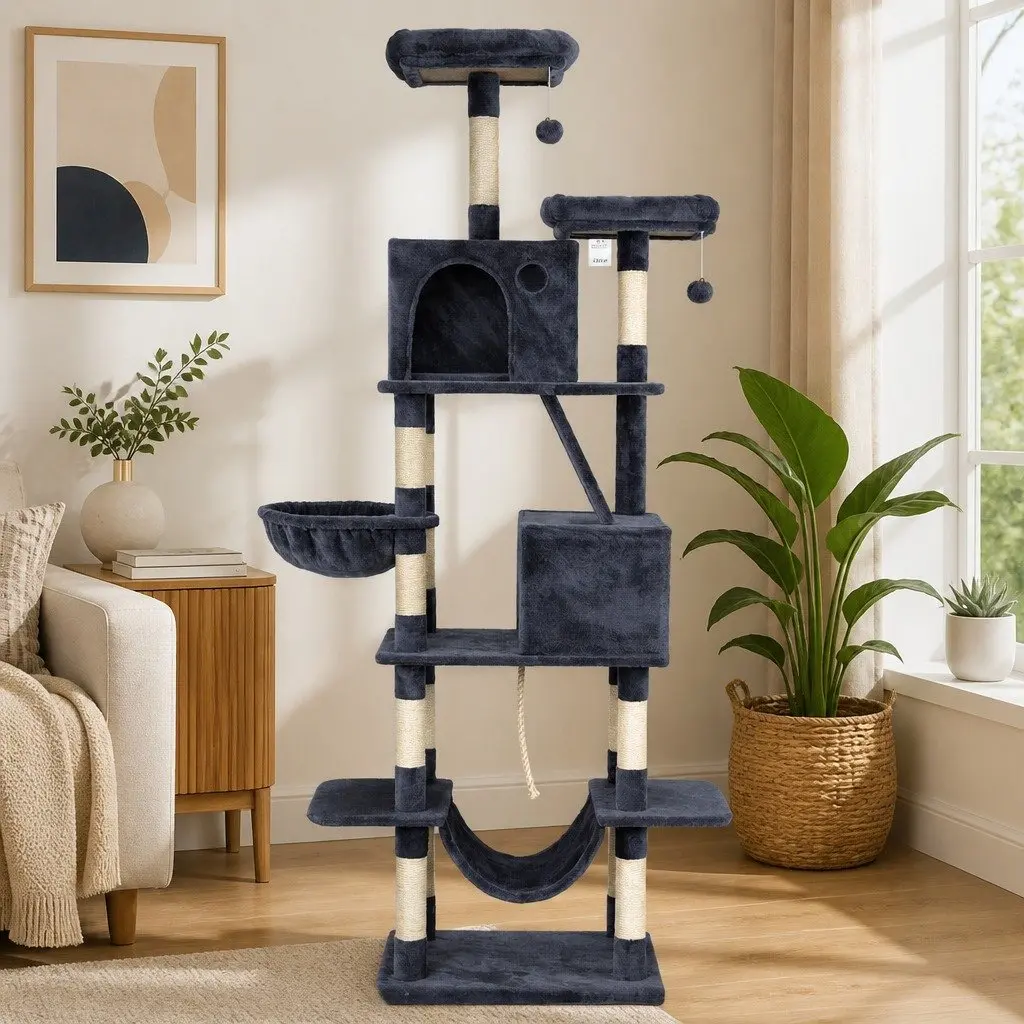 Cat Tree Multi-Level Scratching Post 206cm Plush Dark Grey