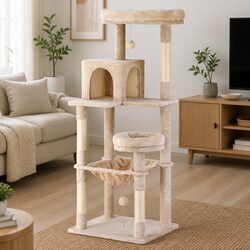 Cat Tree Tower 143cm Scratching Post Condo House Multi-Level Climbing Lounging