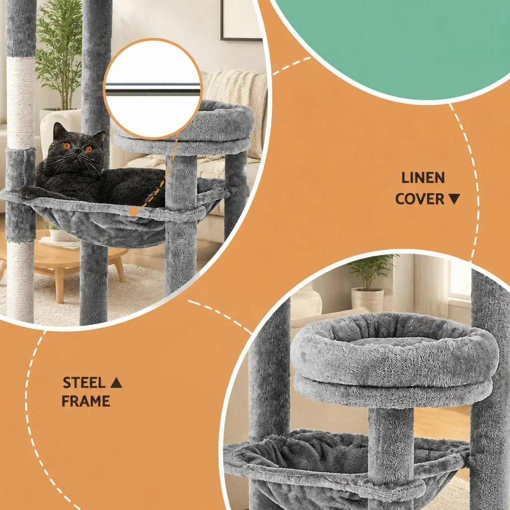 Cat Scratching Post Multi-Level 143cm Grey Wooden