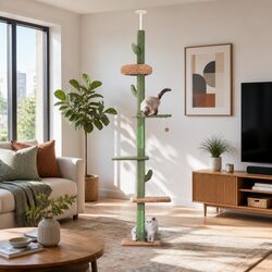 Cat Tree Tower Floor to Ceiling Scratching Post Bed 290cm Adjustable Multi Level