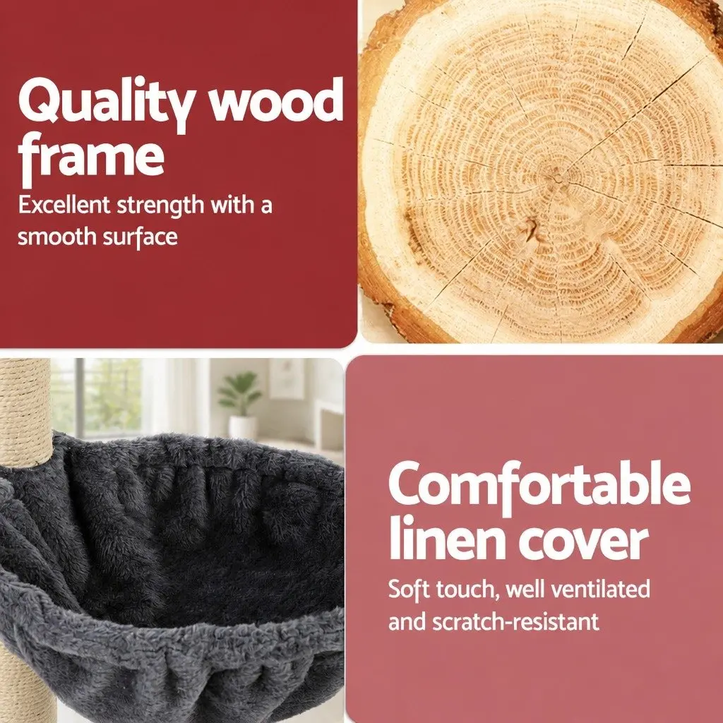 Cat Scratching Post Floor to Ceiling 260cm Adjustable Height 4 Platform Levels Dark Grey