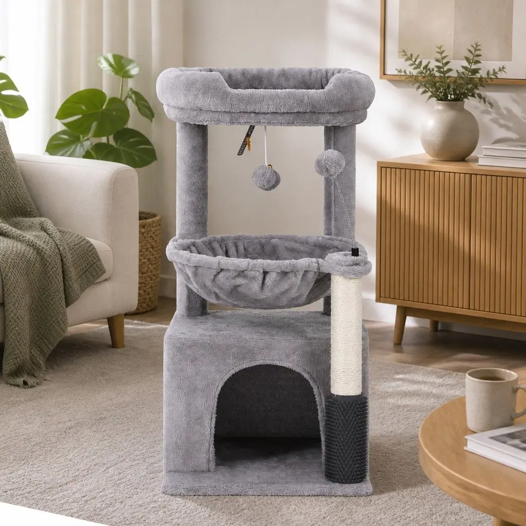 Cat Tree Tower Multi-Level Scratching Post 82cm Light Grey Plush