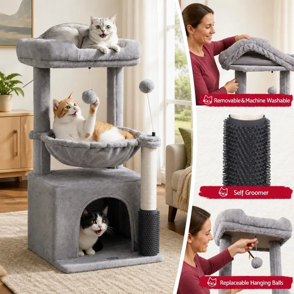 Cat Tree Tower Multi-Level Scratching Post 82cm Light Grey Plush