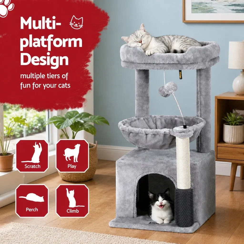 Cat Tree Tower Multi-Level Scratching Post 82cm Light Grey Plush