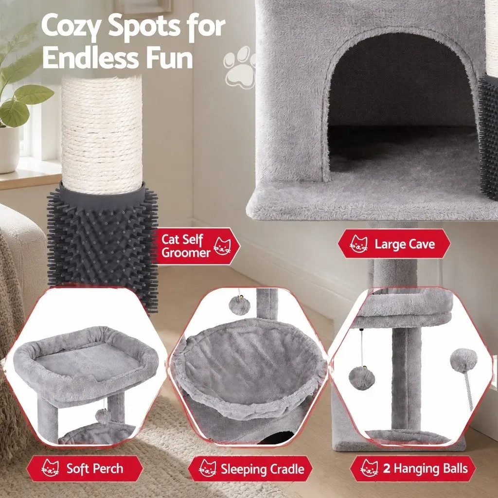 Cat Tree Tower Multi-Level Scratching Post 82cm Light Grey Plush