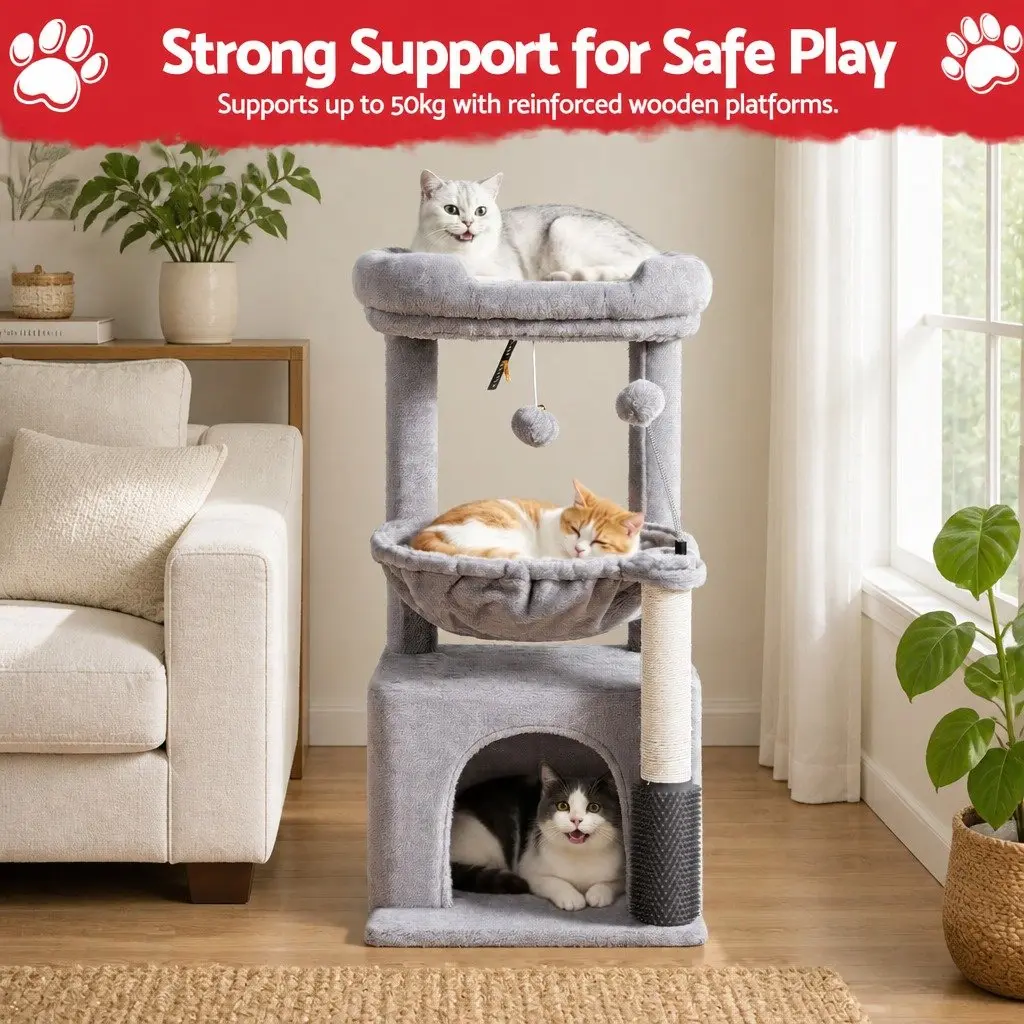 Cat Tree Tower Multi-Level Scratching Post 82cm Light Grey Plush