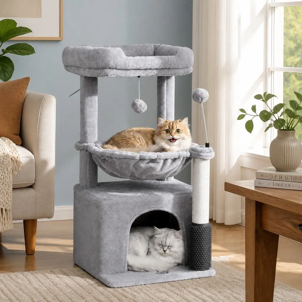 Cat Tree Tower Multi-Level Scratching Post 82cm Light Grey Plush
