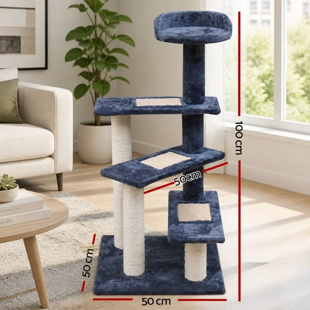 Cat Scratching Post Multi-Level 100cm Dark Grey Plush Velvet and Sisal