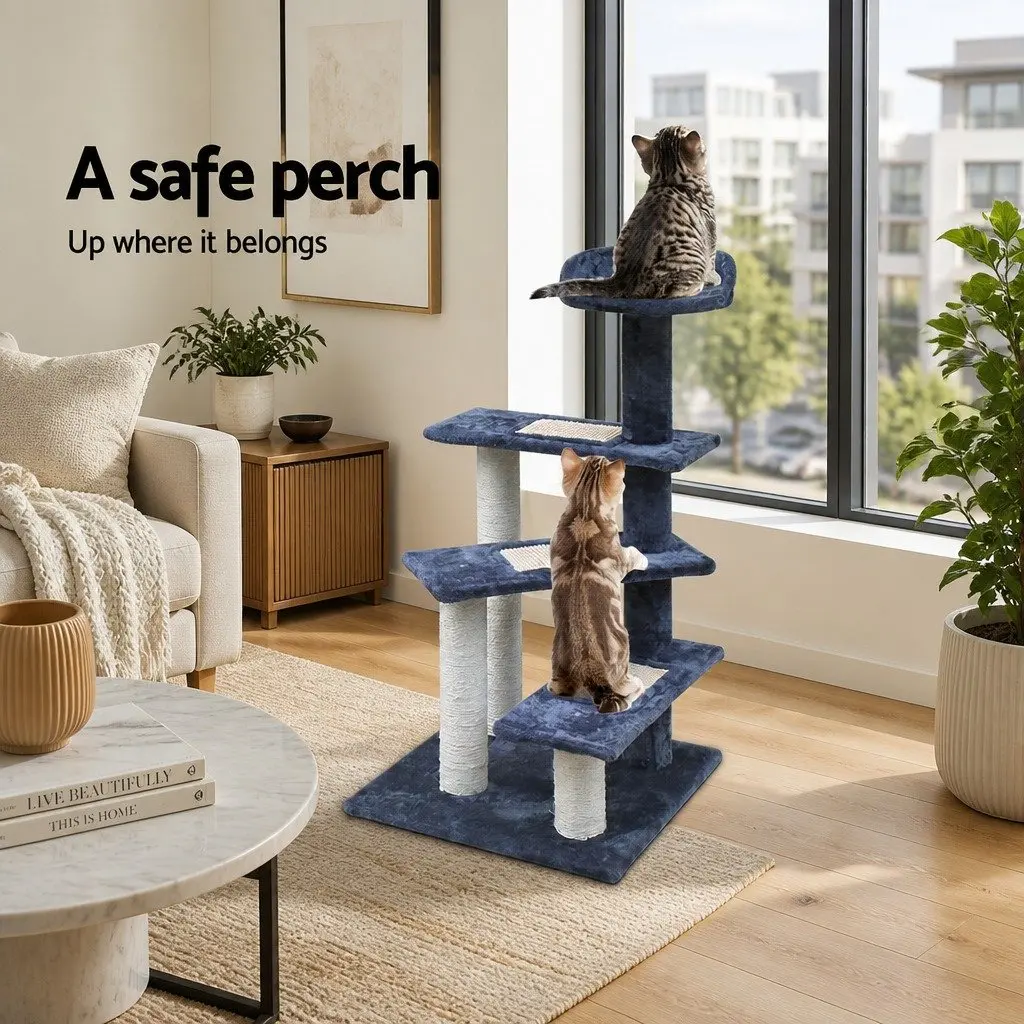Cat Scratching Post Multi-Level 100cm Dark Grey Plush Velvet and Sisal