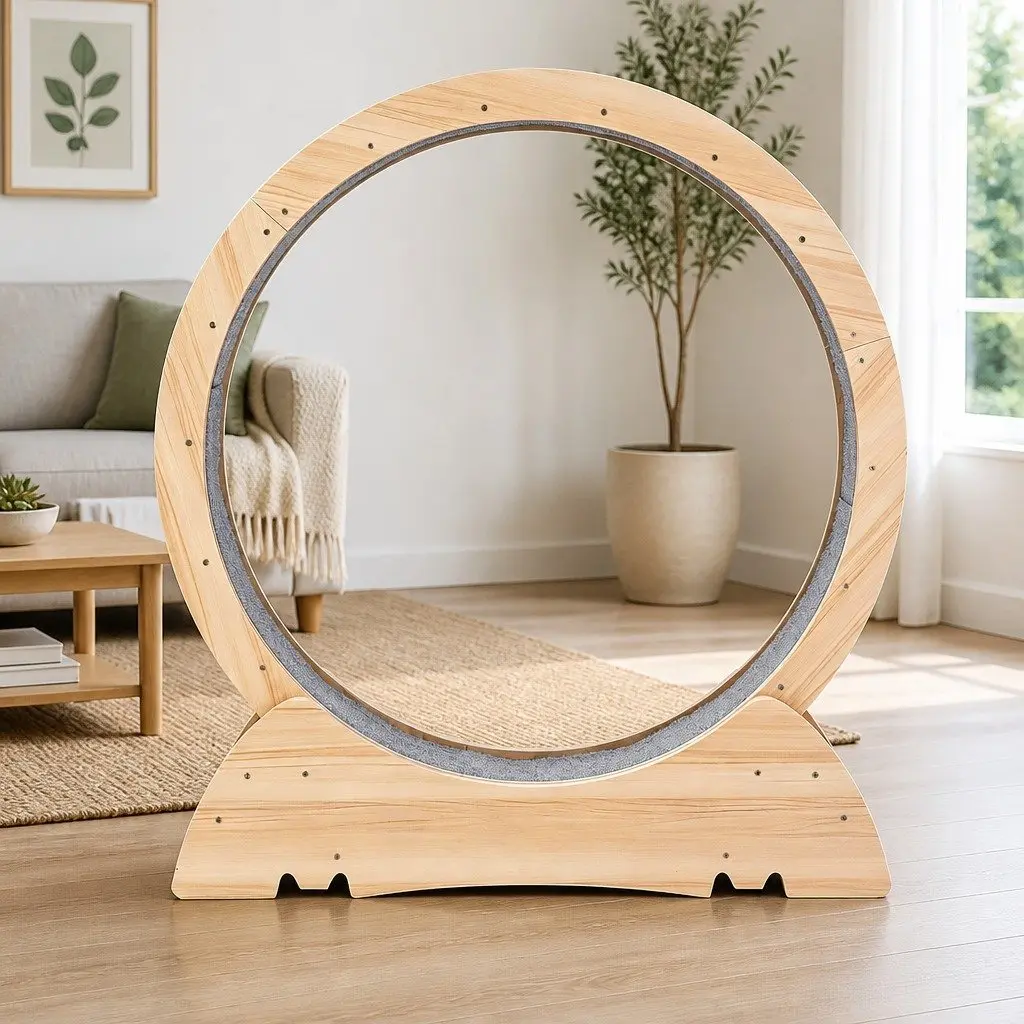 Wooden Cat Exercise Wheel Large Indoor Treadmill 91cm Natural MDF
