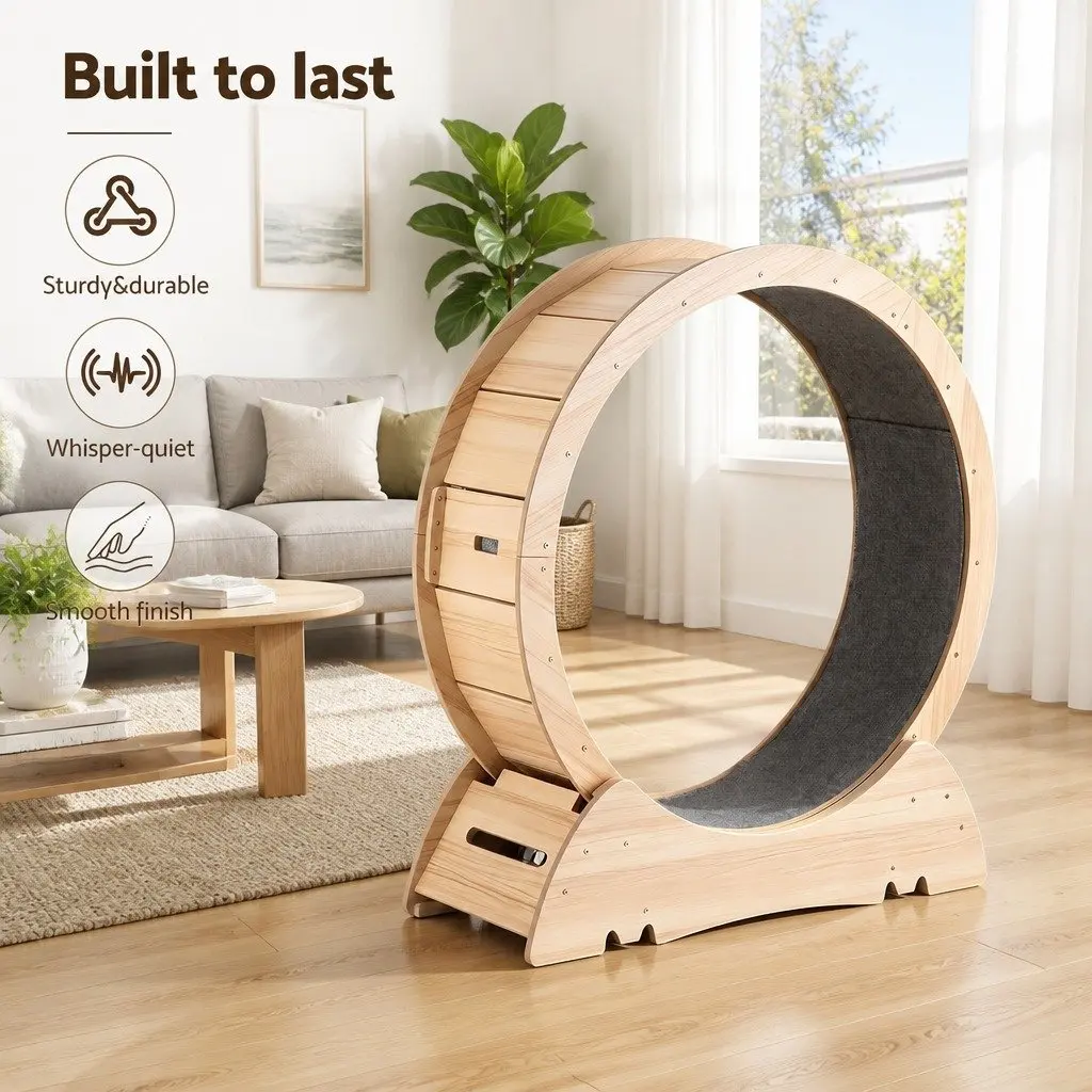 Wooden Cat Exercise Wheel Large Indoor Treadmill 91cm Natural MDF